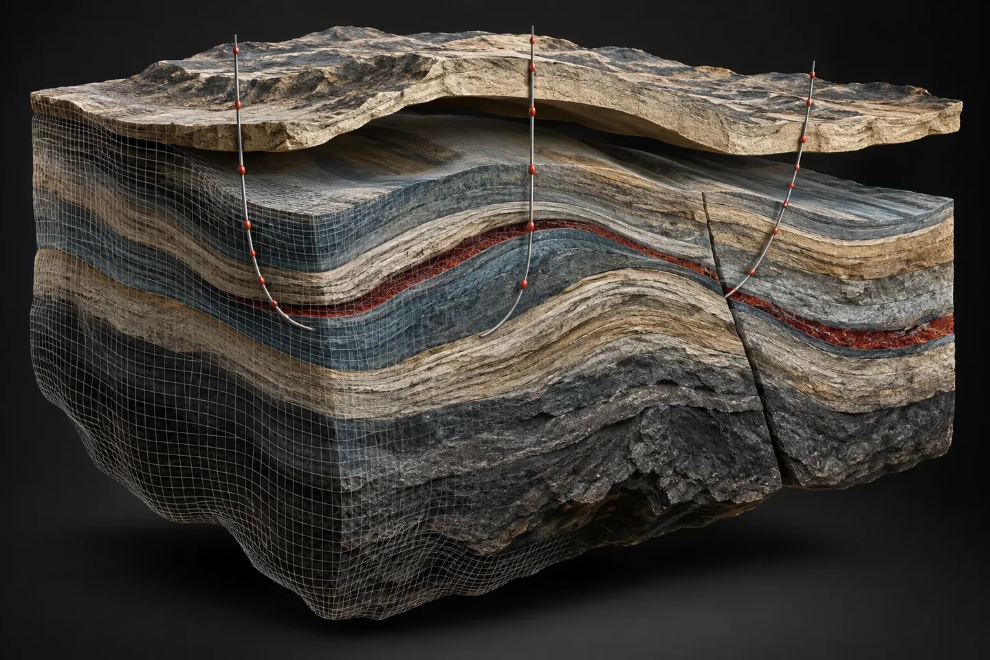 Modelo geológico 3D de estratos del subsuelo